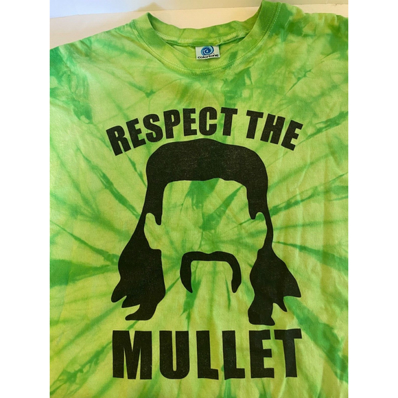 Colortone Other - Men's Funny Graphic T-Shirt Respect The Mullet 2XL Green Tie-Dye